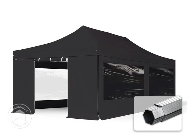 Ludic Partyrentals - Partytent 4x8 Easy up Zwart met of zonder zijwanden huren